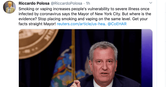 Scopri di più sull'articolo De Blasio: fumo e svapo aumentano i rischi per chi contrae il coronavirus